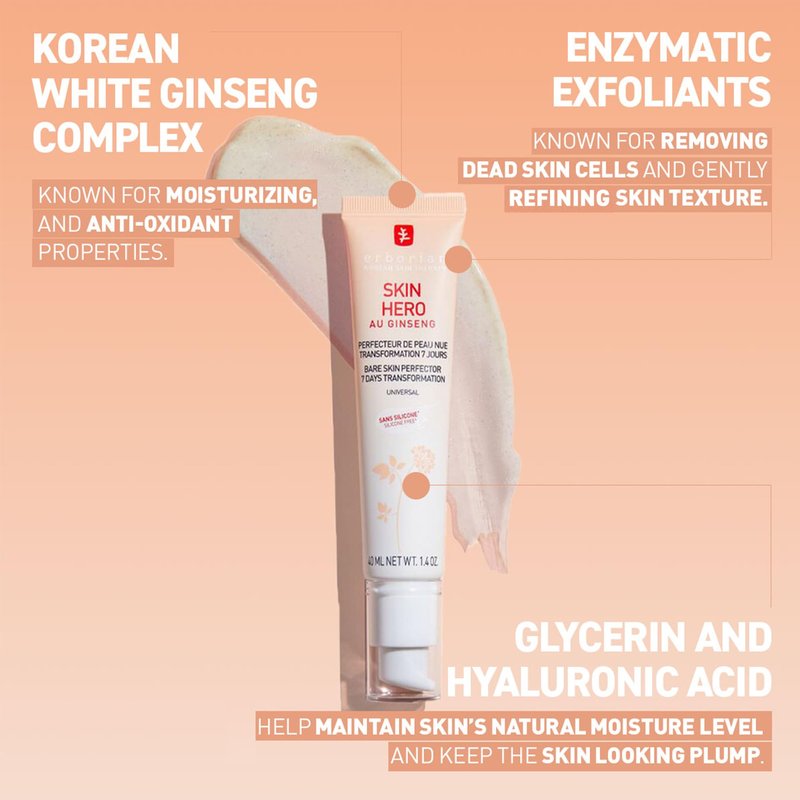 Erborian Skin Hero with White Ginseng, Facial Concealer and Makeup Primer - Non-Tinted Bare Skin Perfecting Face Moisturizer Smooths, Blurs & Illuminates- Silicone Free Korean Skincare