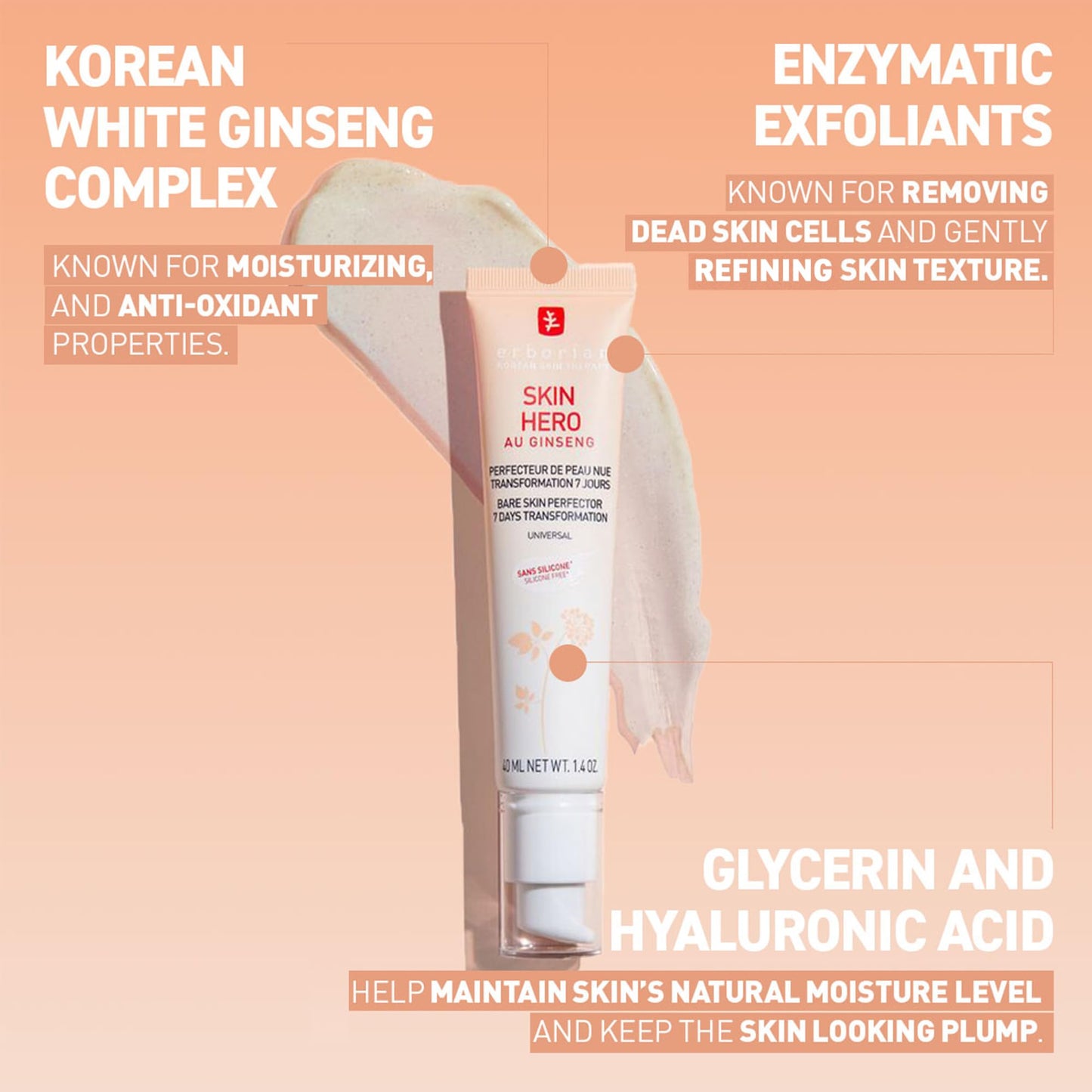 Erborian Skin Hero with White Ginseng, Facial Concealer and Makeup Primer - Non-Tinted Bare Skin Perfecting Face Moisturizer Smooths, Blurs & Illuminates- Silicone Free Korean Skincare
