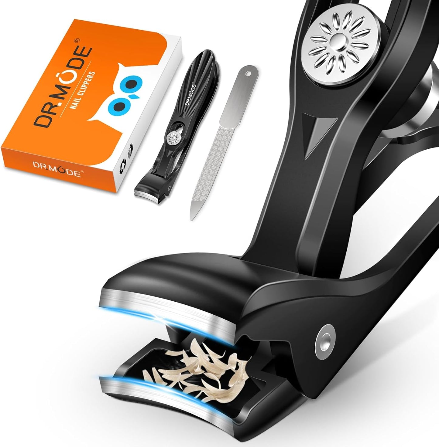 Nail Clippers for Thick Nails - Heavy Duty Angled Head Toenail & Fingernail Clipper with Catcher | Long Handle, Black