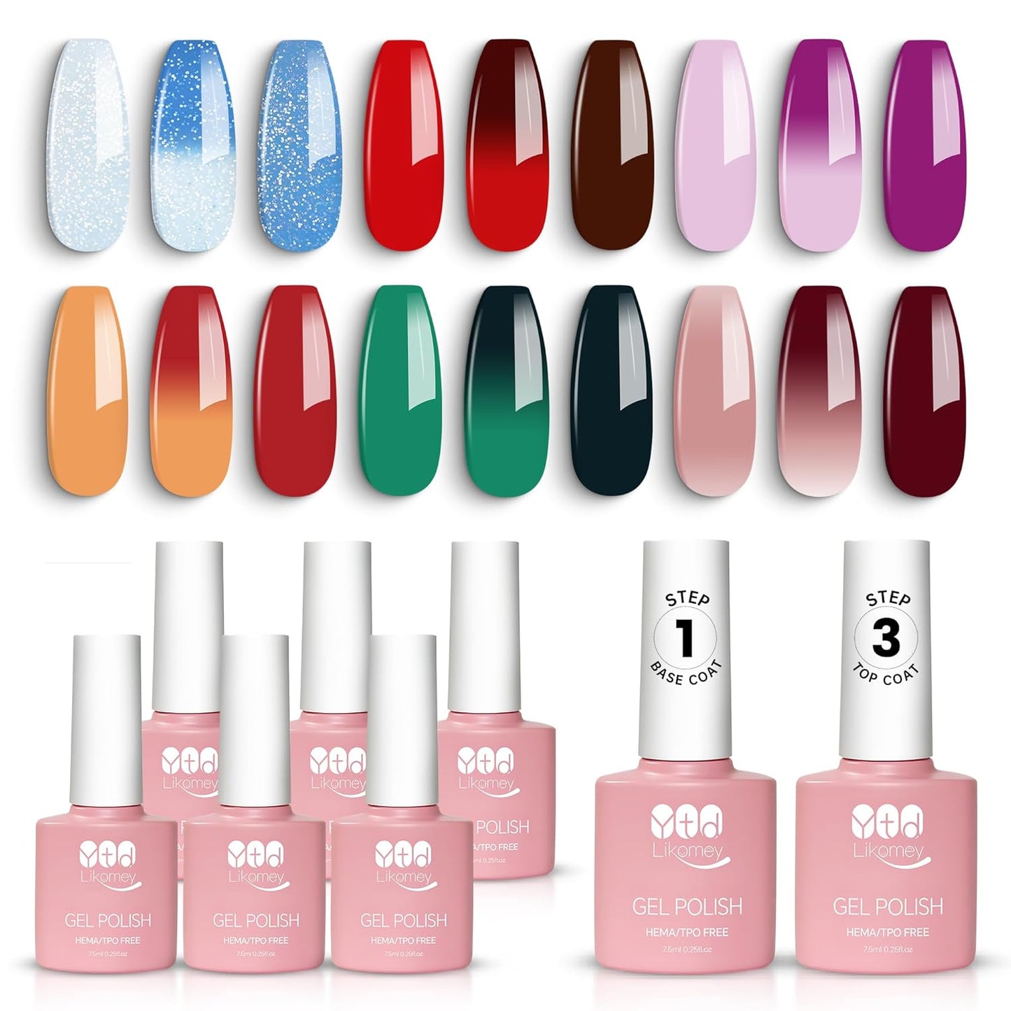 Color Changing Gel Nail Polish Set - 6 Summer Mood Colors | Thermal UV Gel Kit with Base & Top Coat, 8 Pcs 7.5 ml