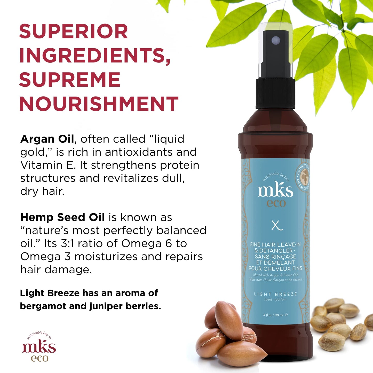 MKS eco X - Leave-In Treatment & Detangler - Moroccan Argan Oil, Hemp Seed Oil - Vegan & Cruelty Free