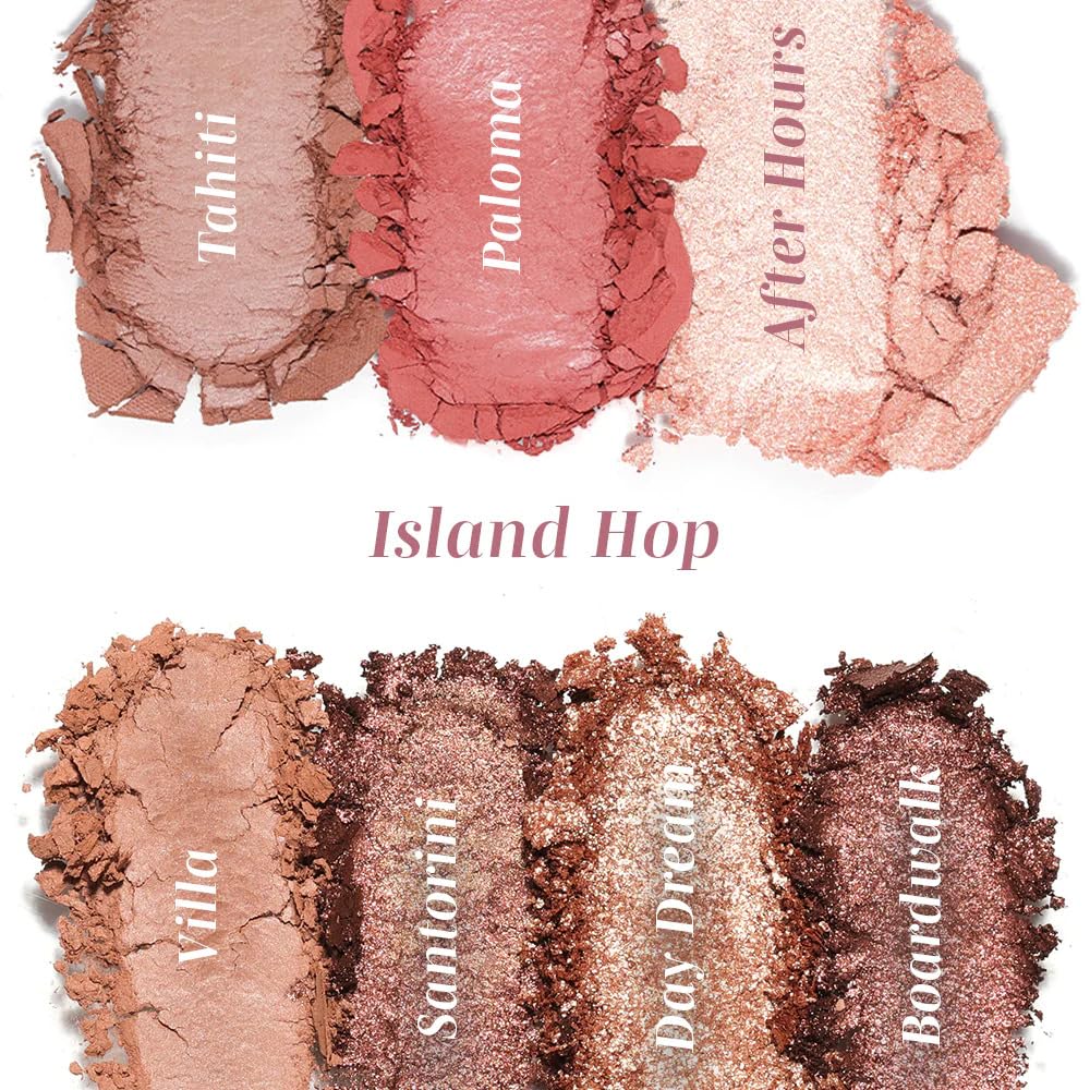 Wander Beauty Getaway Eye & Face Palette - Island Hop | Full Face Makeup with Vitamin E - 4 Shadows, Highlighter, Blush, Bronzer - Medium/Dark