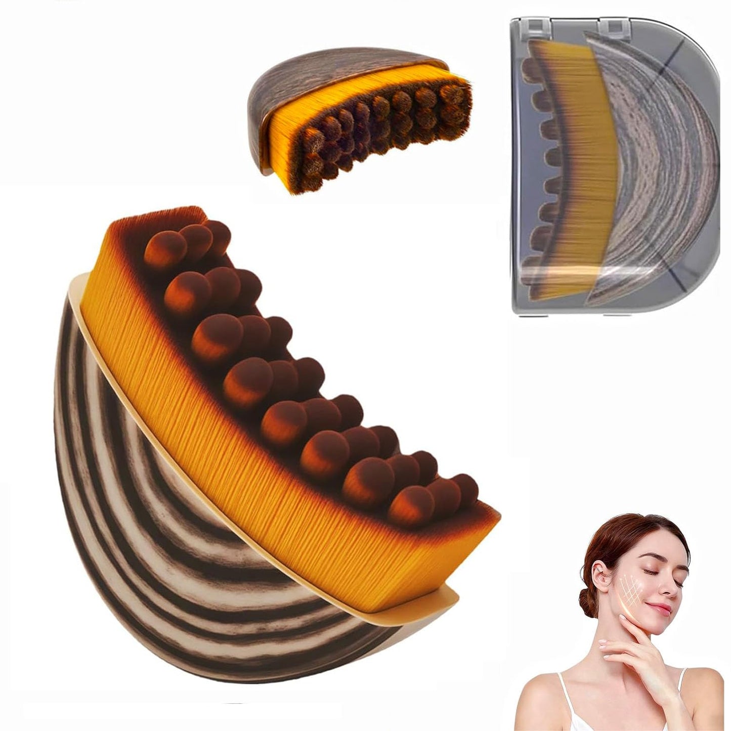 Fvaql Dry Brushing Face Brush, Lymphatic Contour Face Brush, Chin & Jawline Sculpting, Lymphatic Drainage Massager for Face, Ergonomically Designed to Fit The Skin Precisely (3PCS)