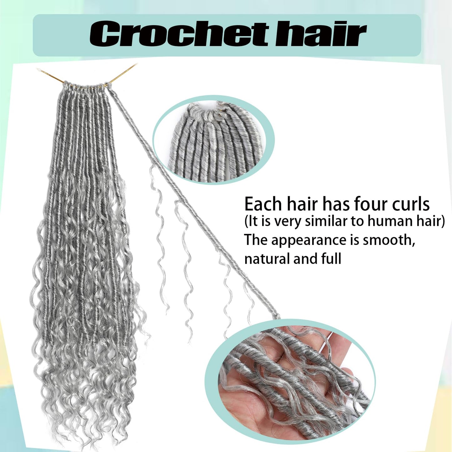 Grey Goddess Locs Crochet Hair 7-Pack Pre Looped Braiding Hair 84 Strands Bohemian Faux Loc Boho Braids River Locs Dreadlocs Hair for Black Women (grey, 24 Inch(Pack of 7))