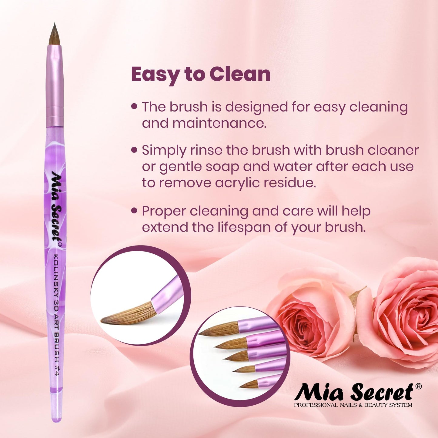 Mia Secret Kolinsky Art Brush - 4 Size - Purple - 3D Nail Art