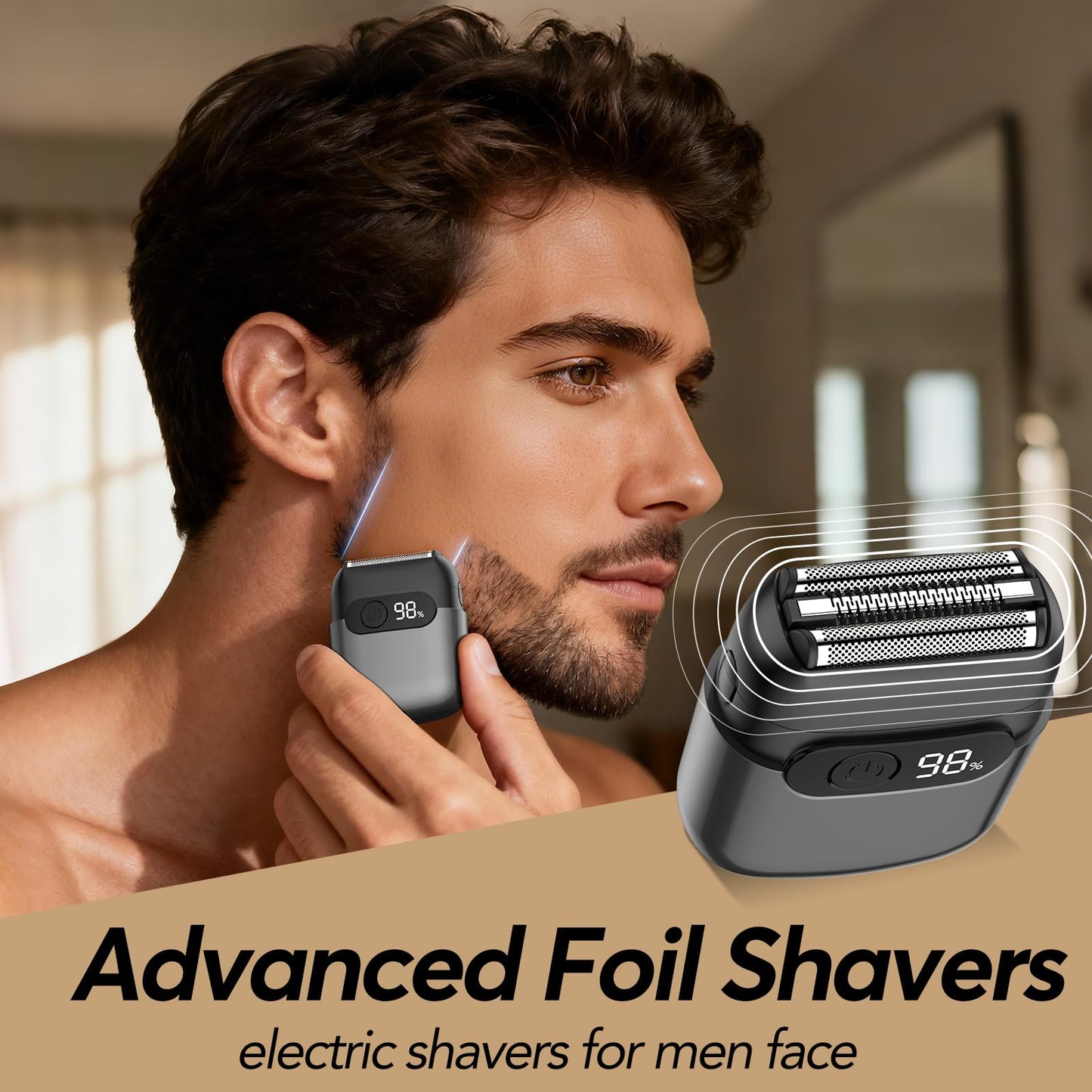 Foil Shavers for Men - Mini Electric Razor with 3 Floating Blades, Smart LED Display, Traver Lock, IPX7 Waterproof Wet/Dry Shaving for Face & Beard, USB-C Fast Chage for Travel Home, Gift for Men