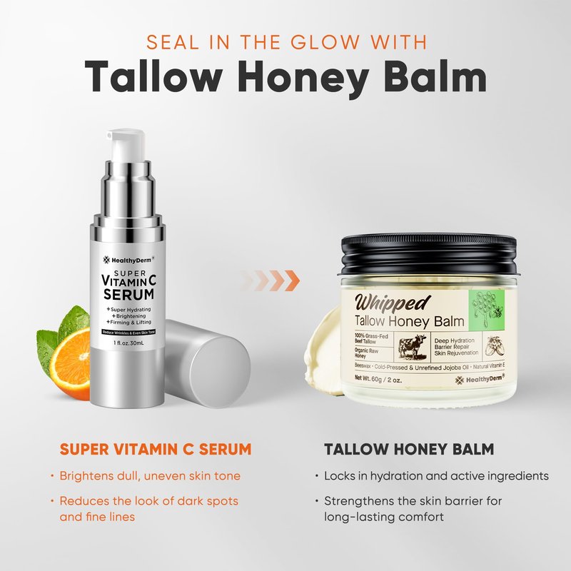 HealthyDerm Super Vitamin C Serum for Women Over 70: Niacinamide, Vitamin C, Hyaluronic Acid, Peptides, Vitamin E, Caffeine, Bakuchiol, Hydrating, Lifting, Face Wrinkle & Age Spots Reduction