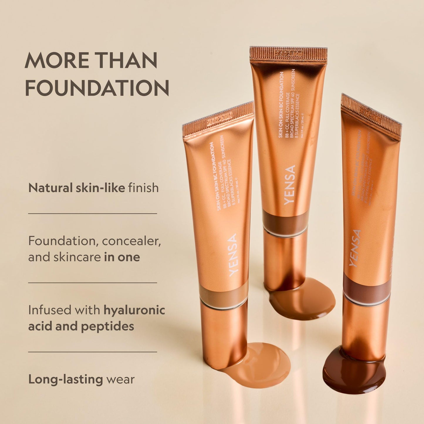 YENSA BC Foundation - Full Coverage Foundation, CC & BB Cream In One with SPF 40 - Enriched With Hyaluronic Acid & Peptides to Hydrate & Firm Skin - Korean Skin Care Makeup - Fair Cool (1 oz)