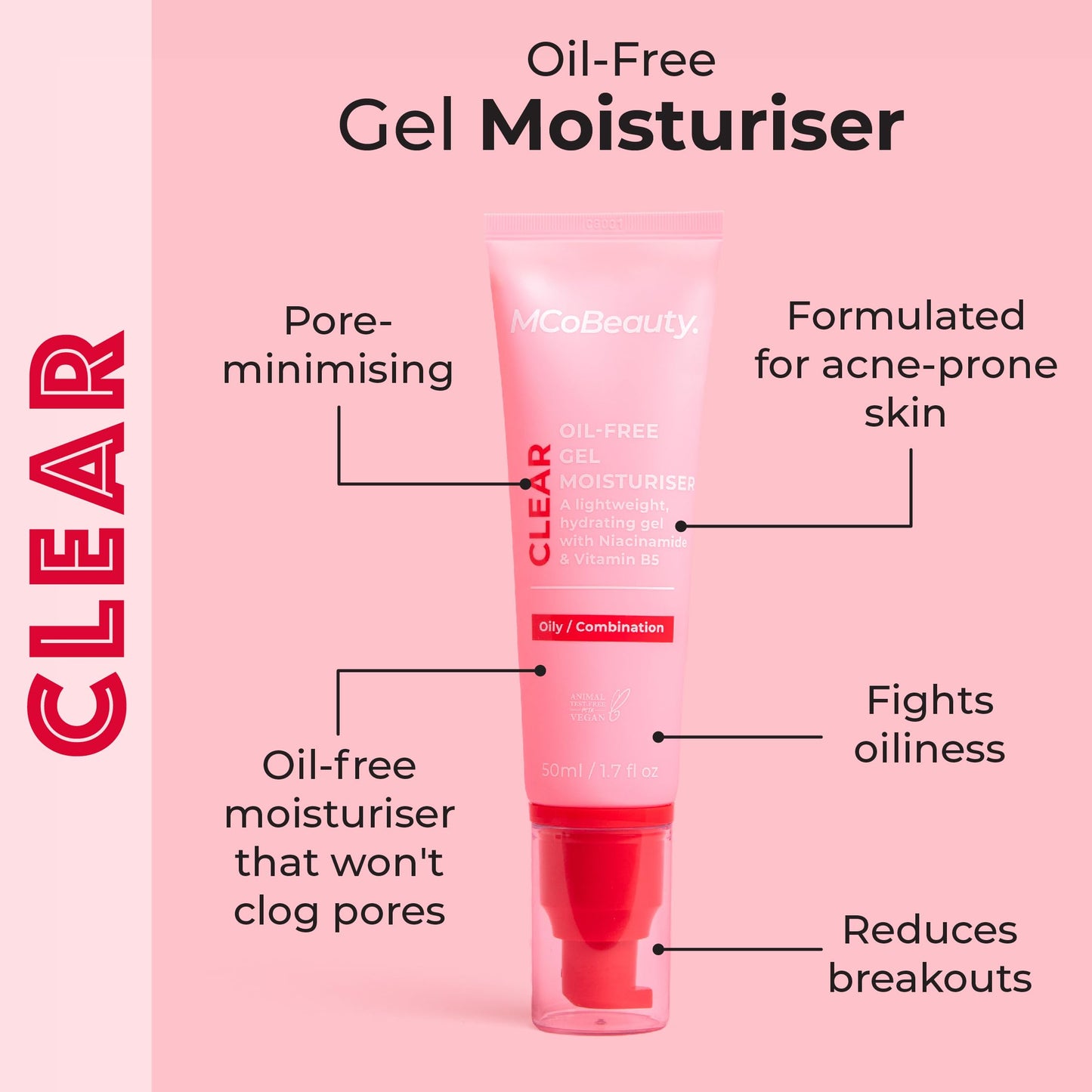 MCoBeauty - Clear Oil-Free Gel Face Moisturizer - Lightweight Hydrating Gel for Balanced, Shine-Free Skin - Vegan, Cruelty Free Skin Care - Facial Moisturizer for Oily Skin