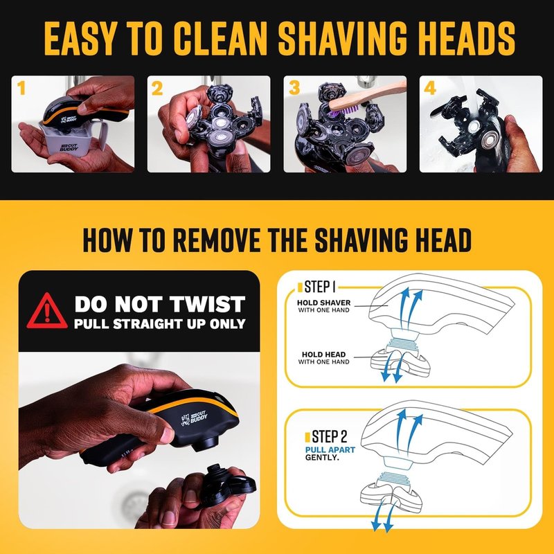 Bald Buddy Head Shaver for Men, Waterproof, Rechargeable Electric Razor, Cordless, Ergonomic Design, Battery & Cleaning Indicator, The Cut Buddy