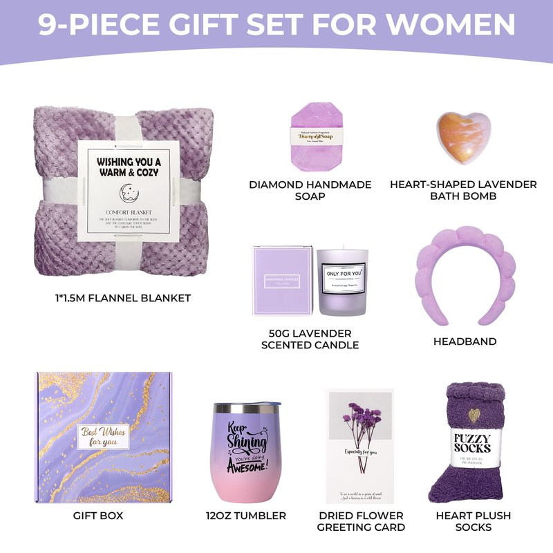 GRANNY SAYS Birthday Gifts for Mom, Spa Gifts for Women, Get Well Soon Gift Baskets, Self Care Gifts for Women, Care Package with Flannel Blanket for Mom, Friendship, Wife, Sister