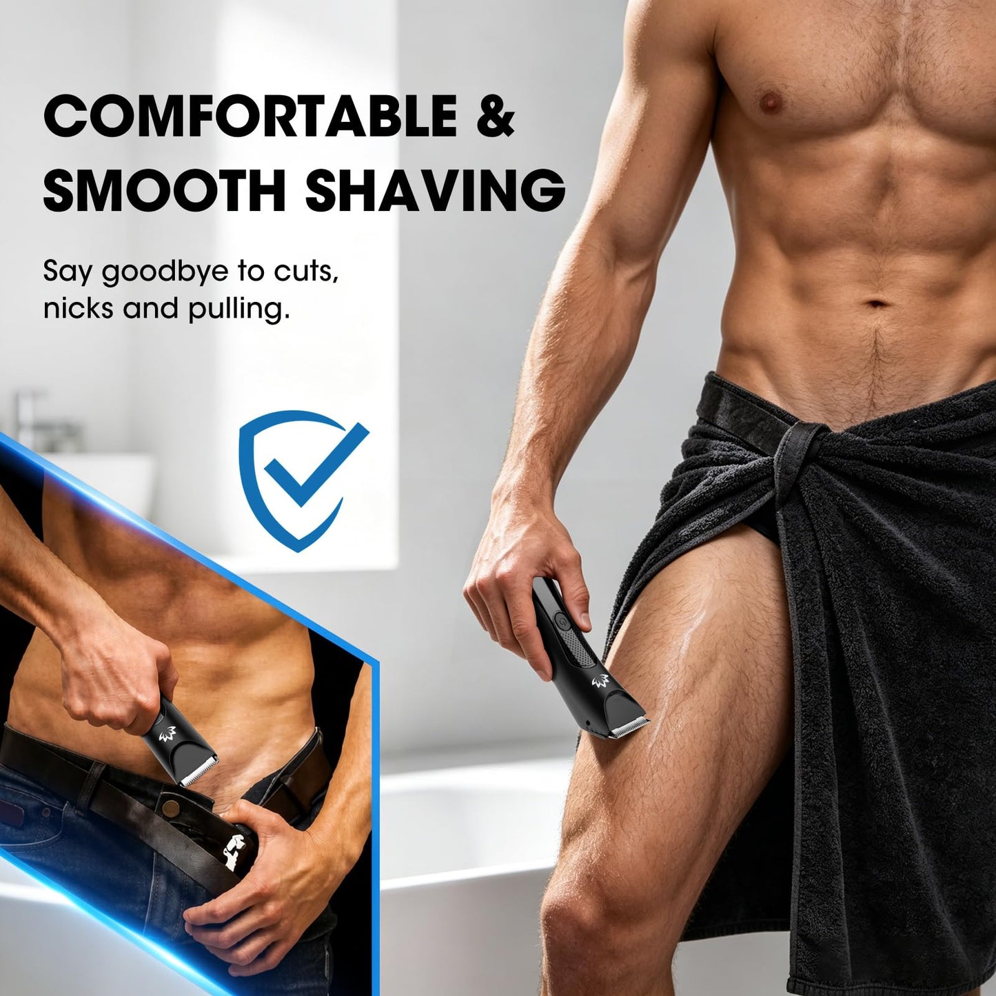 Suttik Manscape Body & Pubic Hair Trimmer for Men, Groin & Ball Trimmer Men, Electric Razor Mens Grooming Kit, Body Groomer Ball Shaver for Smooth Wet/Dry Shaving, Led Light