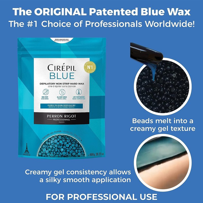 Cirepil - Blue - 400g / 14.11 oz Hard Wax Beads Bag - Face & Body Wax, Unscented & No Strip Needed - Perfect for Sensitive Skin & Brazilian Waxing - Fluid Gel Texture, Easy Hair-Removal