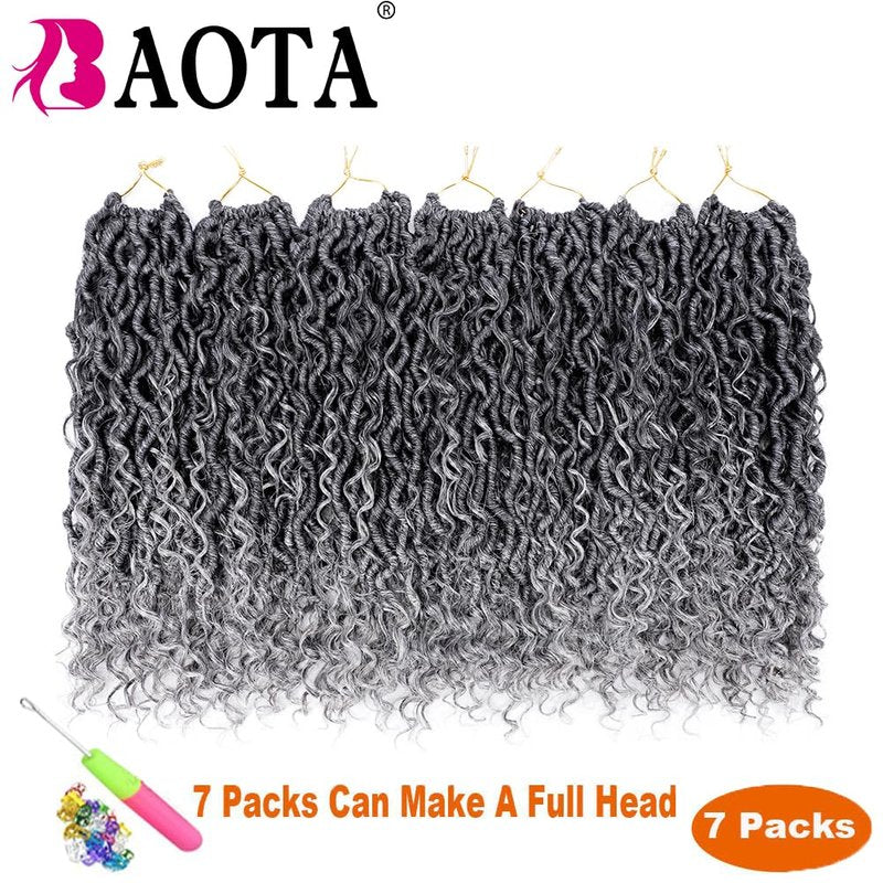 Crochet Hair for Black Women 14 Inch 7 Packs Goddess Locs Crochet Hair Faux Locs Pre-looped River Hair with Curly Ends(1B/30/27#)