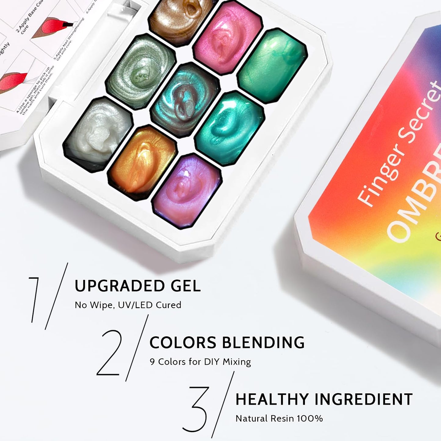 Ombre Nail Gel Set - 9 Colors Sponge Pat Paint for Floral Nail Art, No Wipe, UV/LED Curing