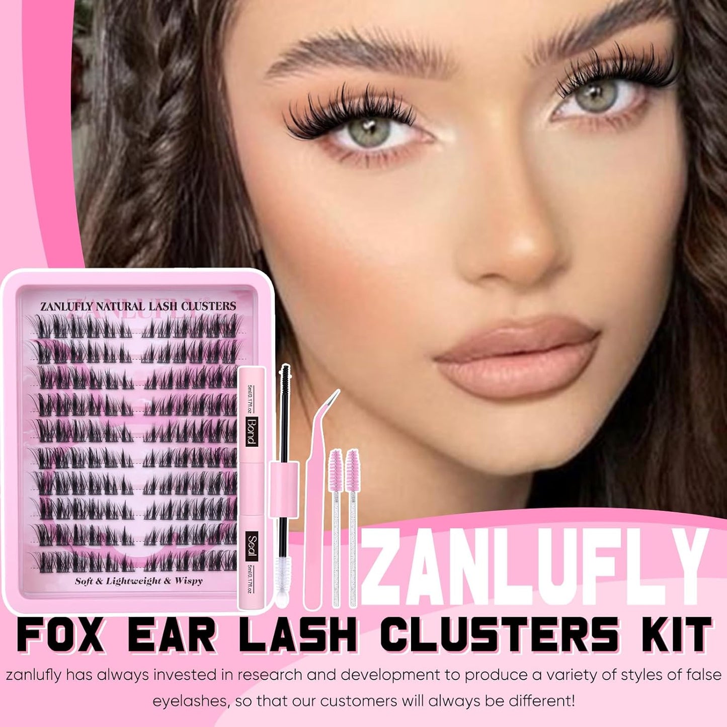 Cat Eye Lash Clusters Kit - Wispy Individual Eyelash Extensions with Bond, Seal & Applicator | 120 Pcs, 9-15MM