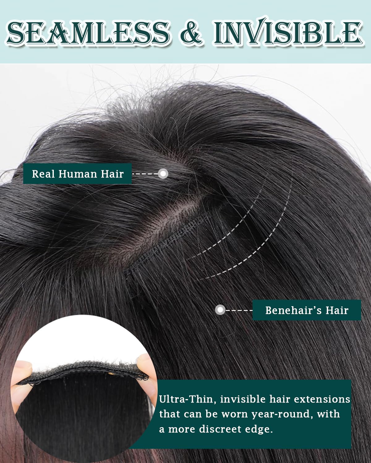 Benehair 6 PCS Clip in Short Hair Extensions 100% Real Human Hair Seamless & Invisible for Women Instant Volume Highlight Length for Daily Use 12" Dark Brown