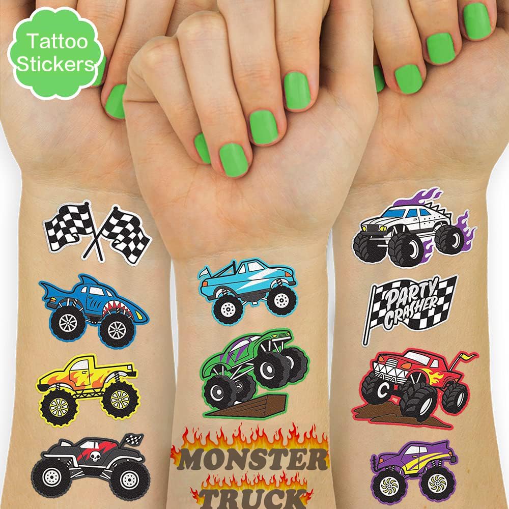 Fake Tattoos for Kids, 500+ Mixed Styles Temporary Tattoos Stickers for Girls and Boys, Monster Truck Unicorn Mermaid Marine Animals Flower Fairy Pirate Tattoos for Kids Birthday Party Supplies