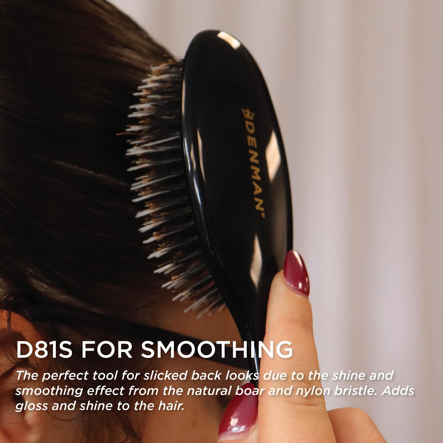 Denman Cushion Hair Brush (Small) with Soft Nylon Quill Boar Bristles - Porcupine Style for Grooming, Detangling, Straightening, Blowdrying and Refreshing Hair – Black, D81S
