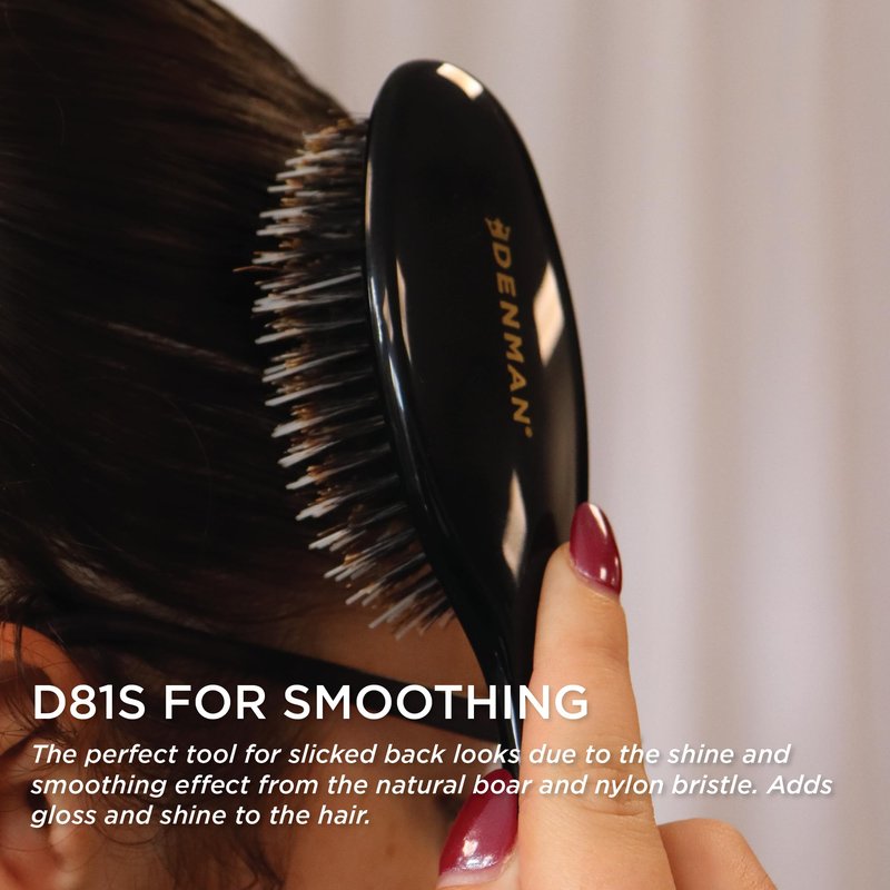 Denman Cushion Hair Brush (Small) with Soft Nylon Quill Boar Bristles - Porcupine Style for Grooming, Detangling, Straightening, Blowdrying and Refreshing Hair – Black, D81S