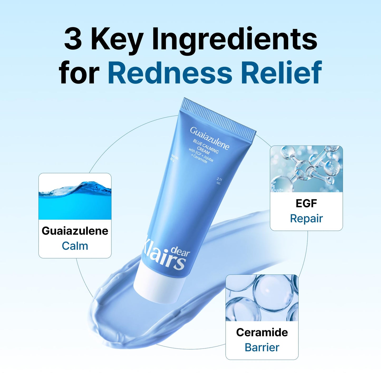 DearKlairs Blue Calming Cream | Face Moisturizer for Redness Relief, 2.11oz
