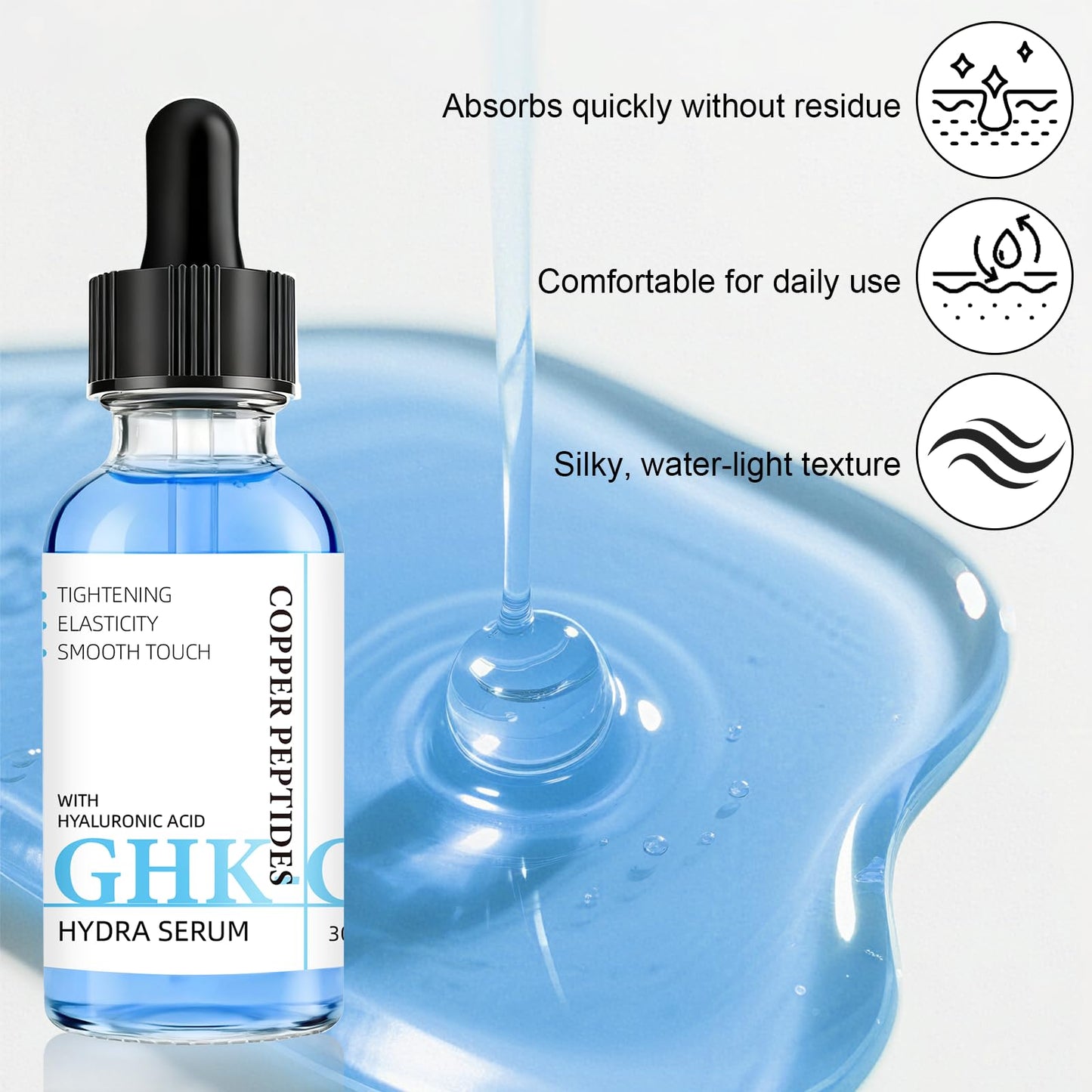 GHK-Cu Copper Peptide Serum for Face, Niacinamide & Hyaluronic Acid - Soothing Anti-Aging Serum for Sensitive Skin, Fine Lines & Skin Elasticity, 1 Fl Oz