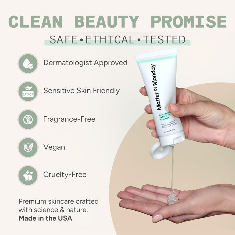 Matter of Monday Face Wash – Gentle Exfoliating Cleanser for Sensitive Skin | Refines Pores, Removes Makeup, Softens Skin, Fruit Enzymes, Barrier Protection, Non-Stripping, 3.4 fl oz