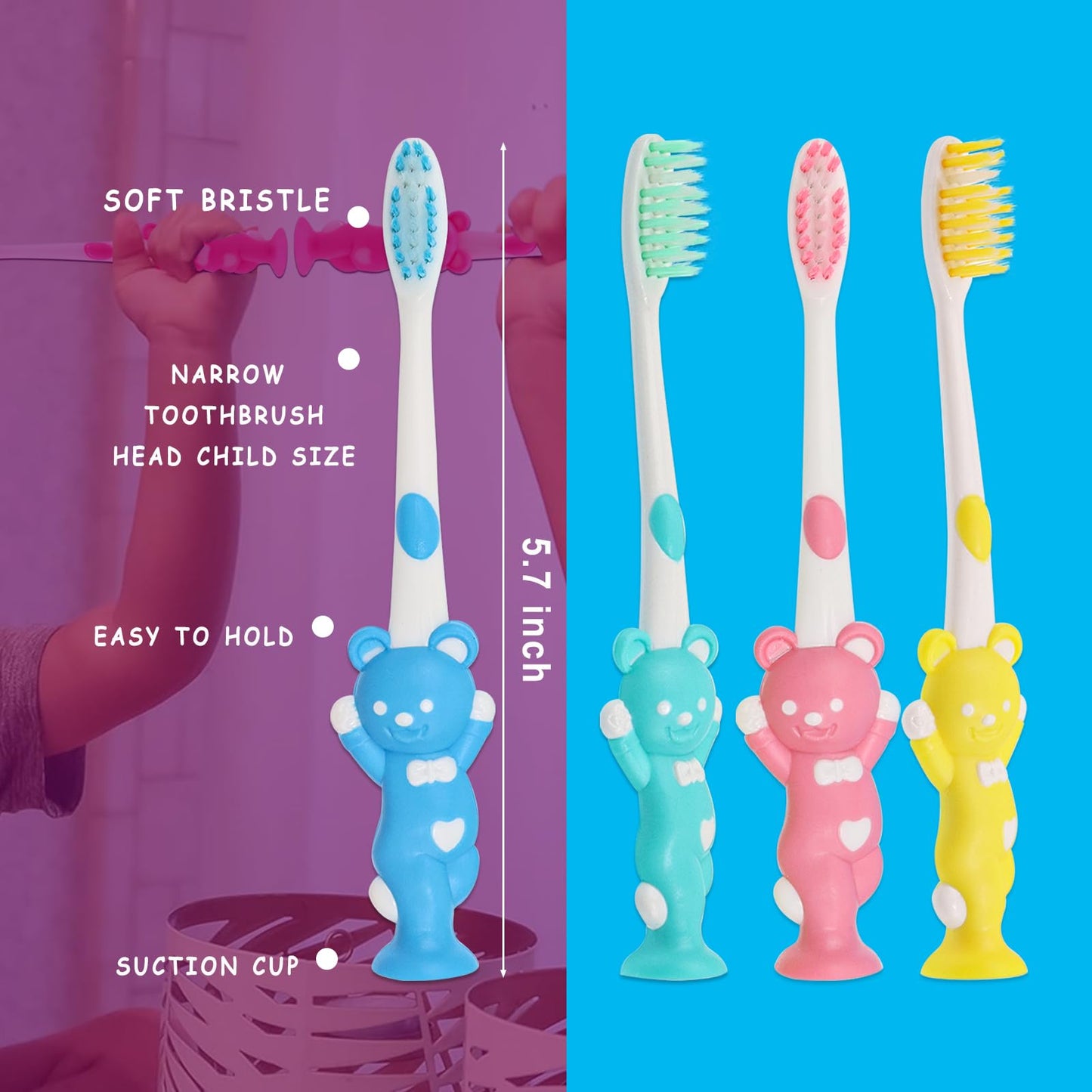 Gisdo 100pcs Disposable Kids Toothbrush, Individually Wrapped, Manual Toothbrush Set for Age 2+ Children, Boys & Girls (4 Colors)