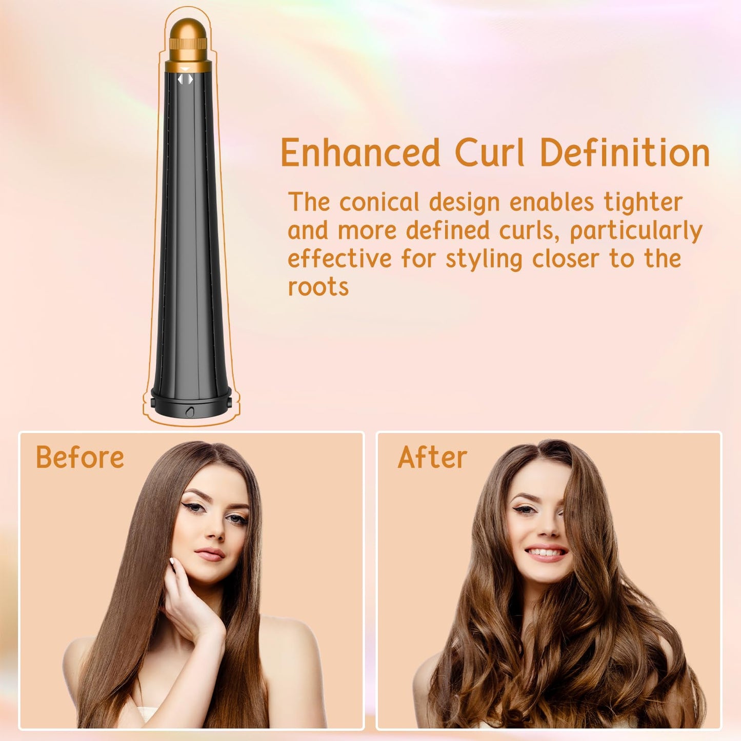 ZEPHBLOW Hair Long Conical Barrel for Dyson Airwrap, 0.78-1.4Inch/ 20-36mm Conical Long Curling Barrels Compatible with Airwrap HS01/05/08, Self-Curling Hair Roller Curlers Attachment, Gold