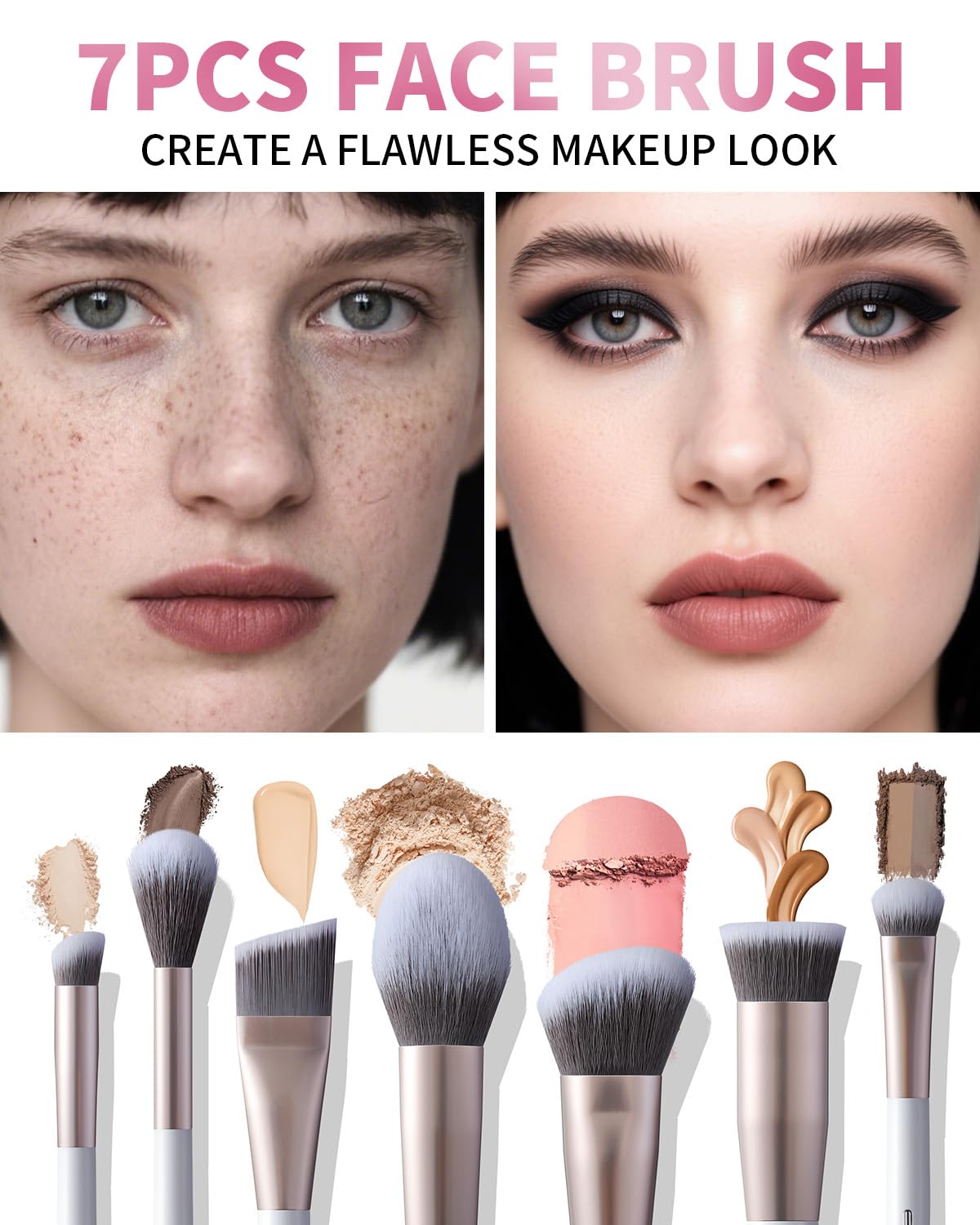 Makeup Brushes Set - 15Pcs Professional Makeup Brush Kit with Silver Ion Bristles | Travel Gift Set in Champagne Gold