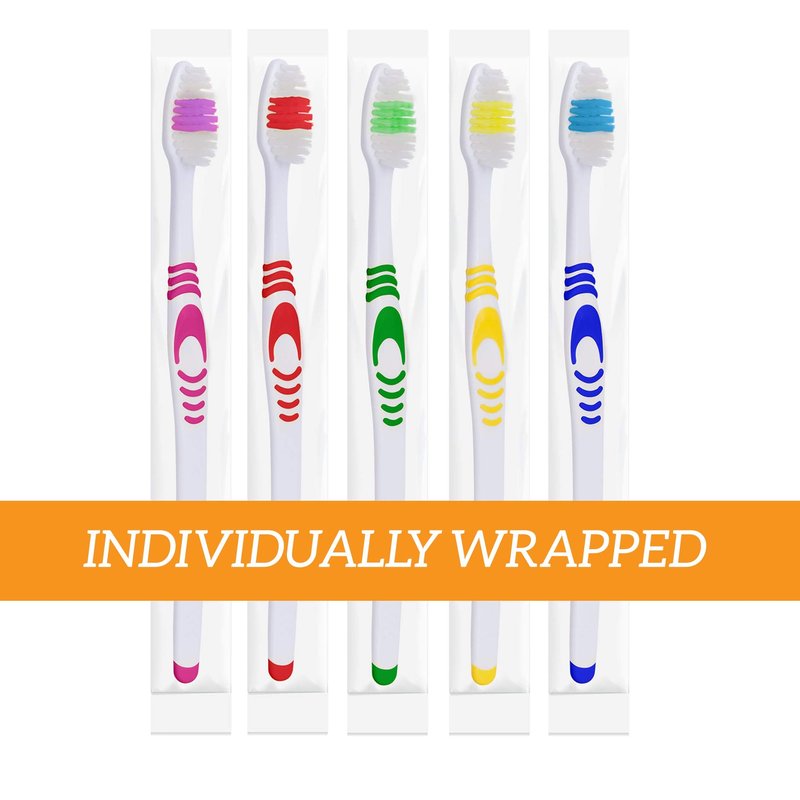 Bulk Portable Toothbrushes, Individually Wrapped, Manual Disposable Travel Toothbrush Set for Adults, Medium Soft Large Head, Multi Color Travel Toothbrush Kit (120 Pack - Medium)