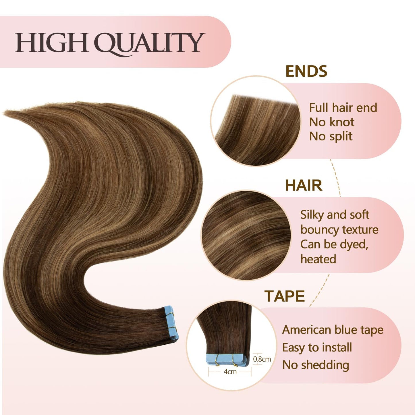 Tape in Hair Extensions Human Hair, 14 Inch 20pcs 40g, Remy Seamless Hair Extensions, Natural Blend for Date Night & Graduation, Can Be Curled & Styled (#T4-P27-4)