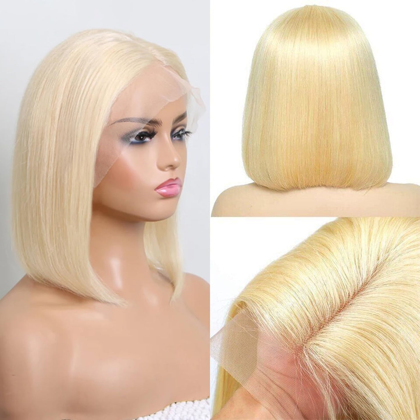 Hertune 613 Short Bob Wig Human Hair Blonde Bob Wig HD Lace Front 8 Inch Short Bob Human Hair Wigs 180% Density Frontal Wigs Pre Plucked with Baby Hair for Black Women