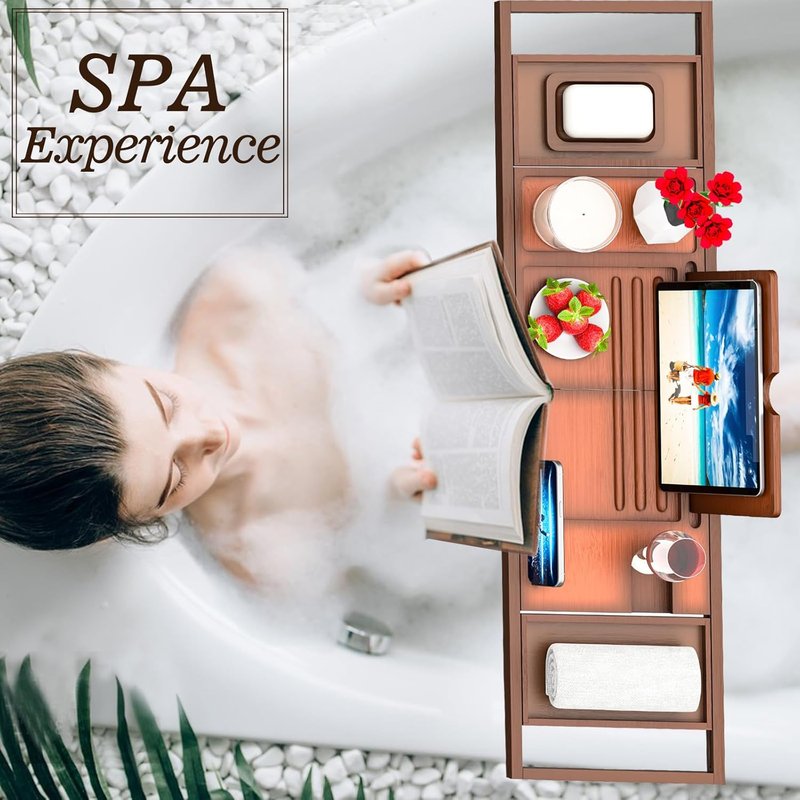 Bathtub Tray Caddy - Premium Expandable Bath Table Fits Most Tubs | Stylish and Functional Design