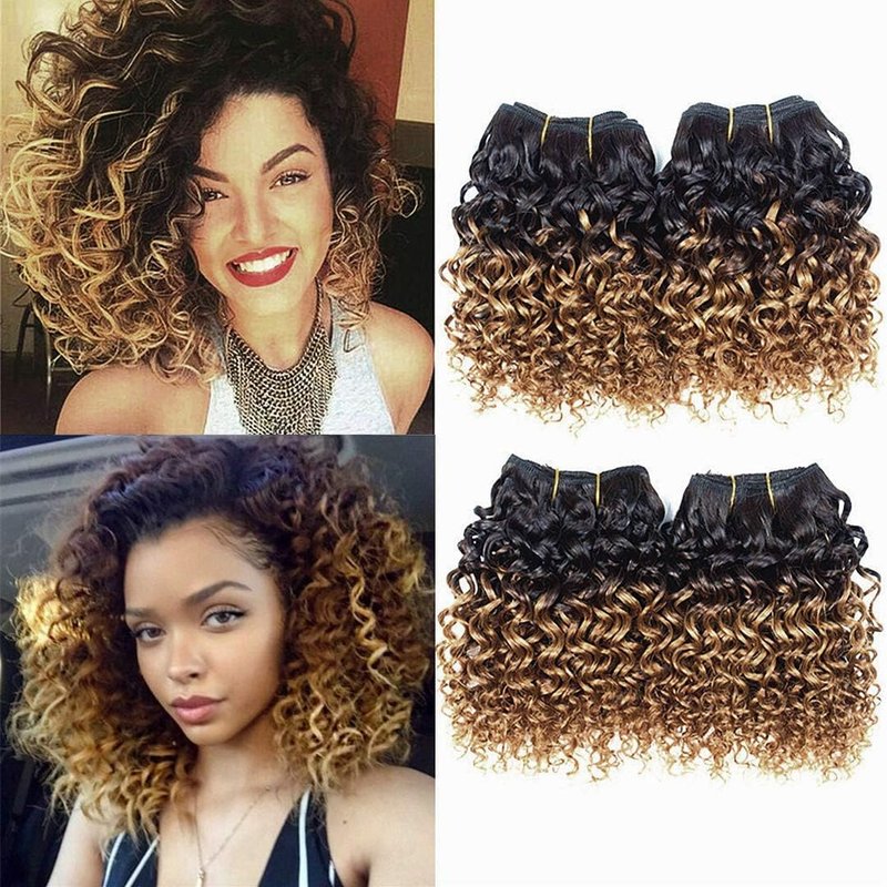 Curly Bundles Human Hair Kinky Curly Human Hair Ombre Brazilian Virgin Hair Bundles Short Curly 4 Bundles