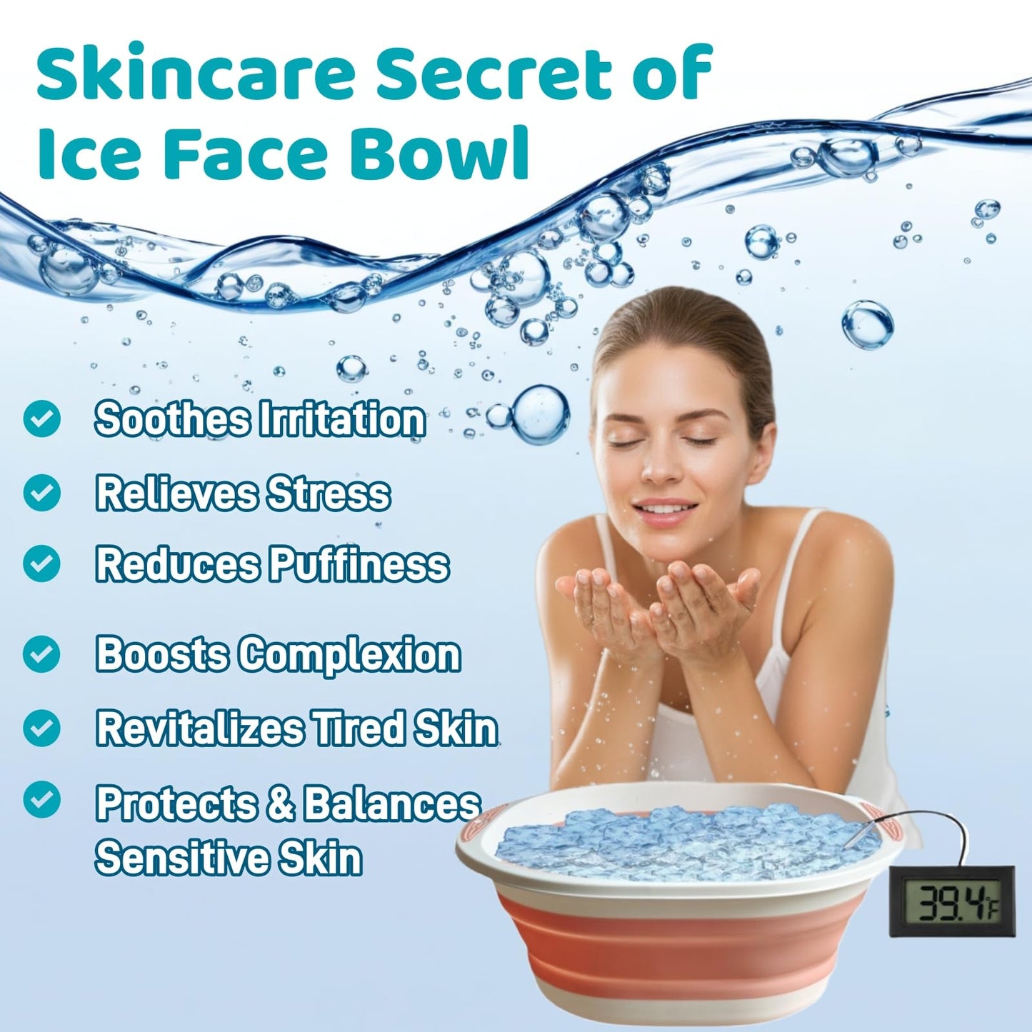 Face Bowl for Ice Bath, Cold Face Plunge Bowl Kit, Foldable Bowl for Face Ice Bath with Reusable Cubes, Portable Cold Plunge Face Bowl, Ice Bowl for Face Cold Plunge Chiller (Blue)