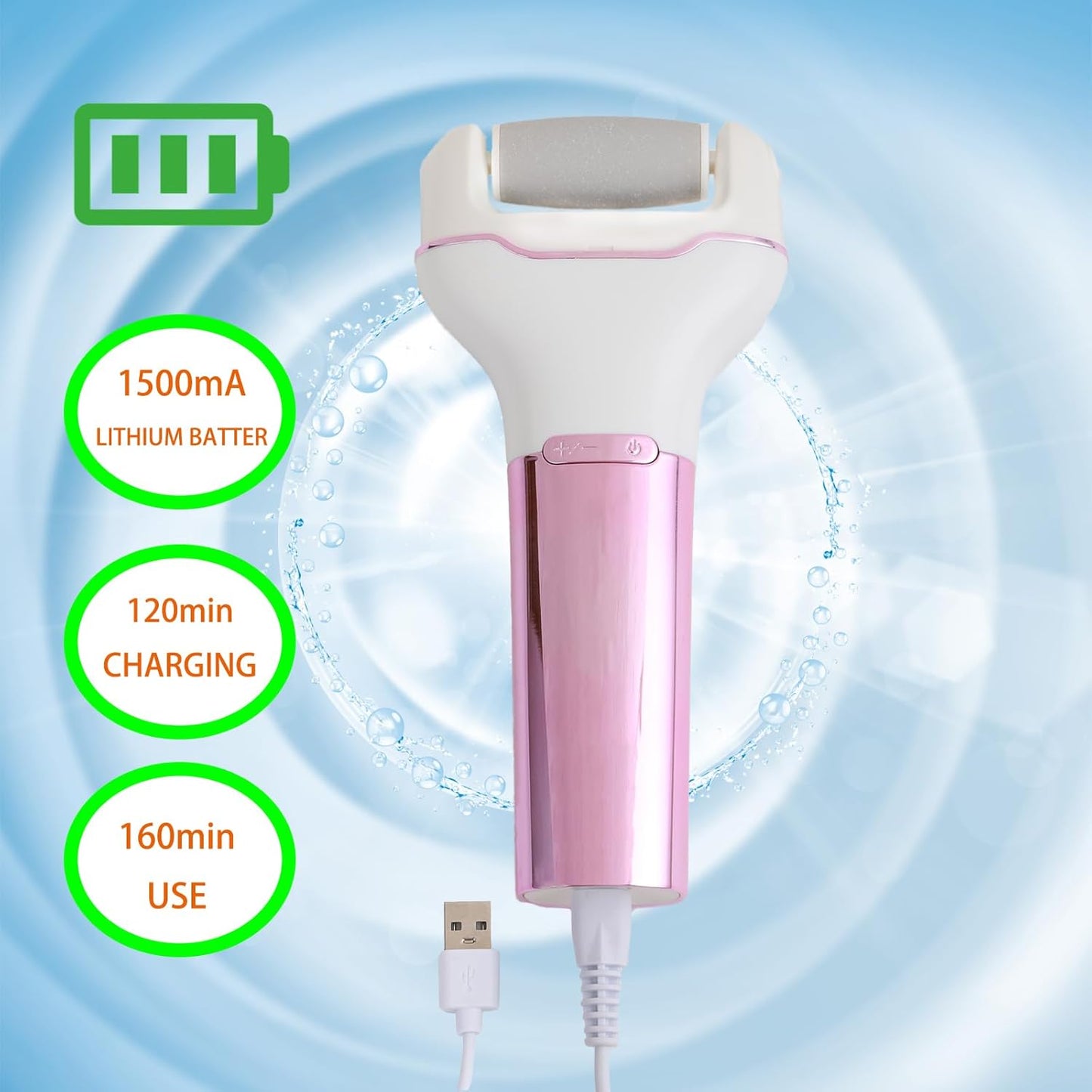 Electric Foot Callus Remover - Waterproof Rechargeable Pedicure Tool | Portable Foot File in Pink