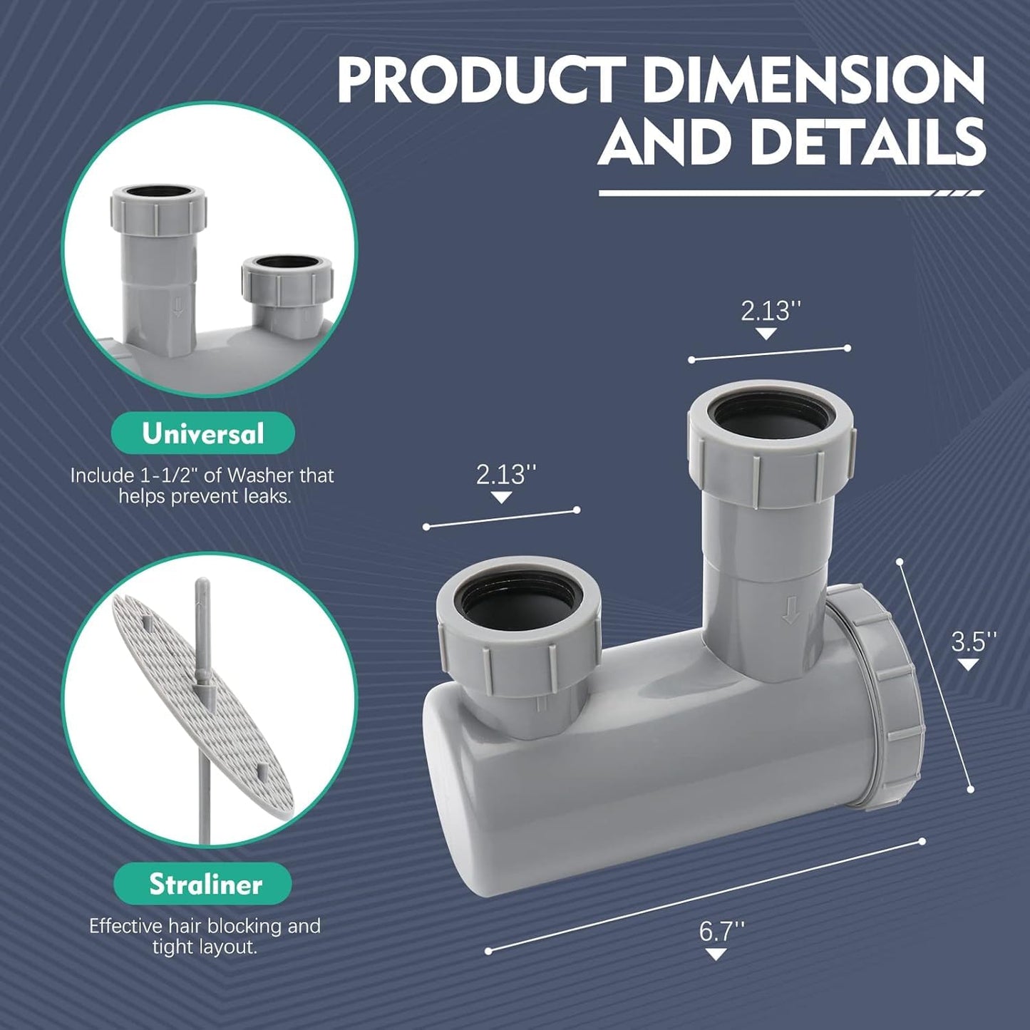 LukLoy 2 Pack Universal Salon Hair Trap P Trap for Shampoo Bowl Sink, 1-1/2" PVC Catch Chamber for Barber Backwash Sink, Beauty Barber Salon Equipment, Secure Fit, Easy Clean, Grey