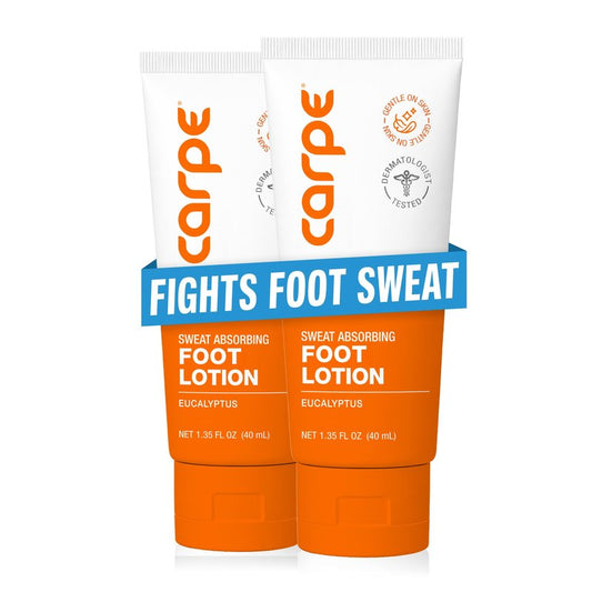 Carpe Sweat Absorbing Foot Lotion, A Dermatologist-Recommended Solution to Stop Sweaty, Smelly feet, Helps Prevent blisters, Great for hyperhidrosis (Pack of Two)