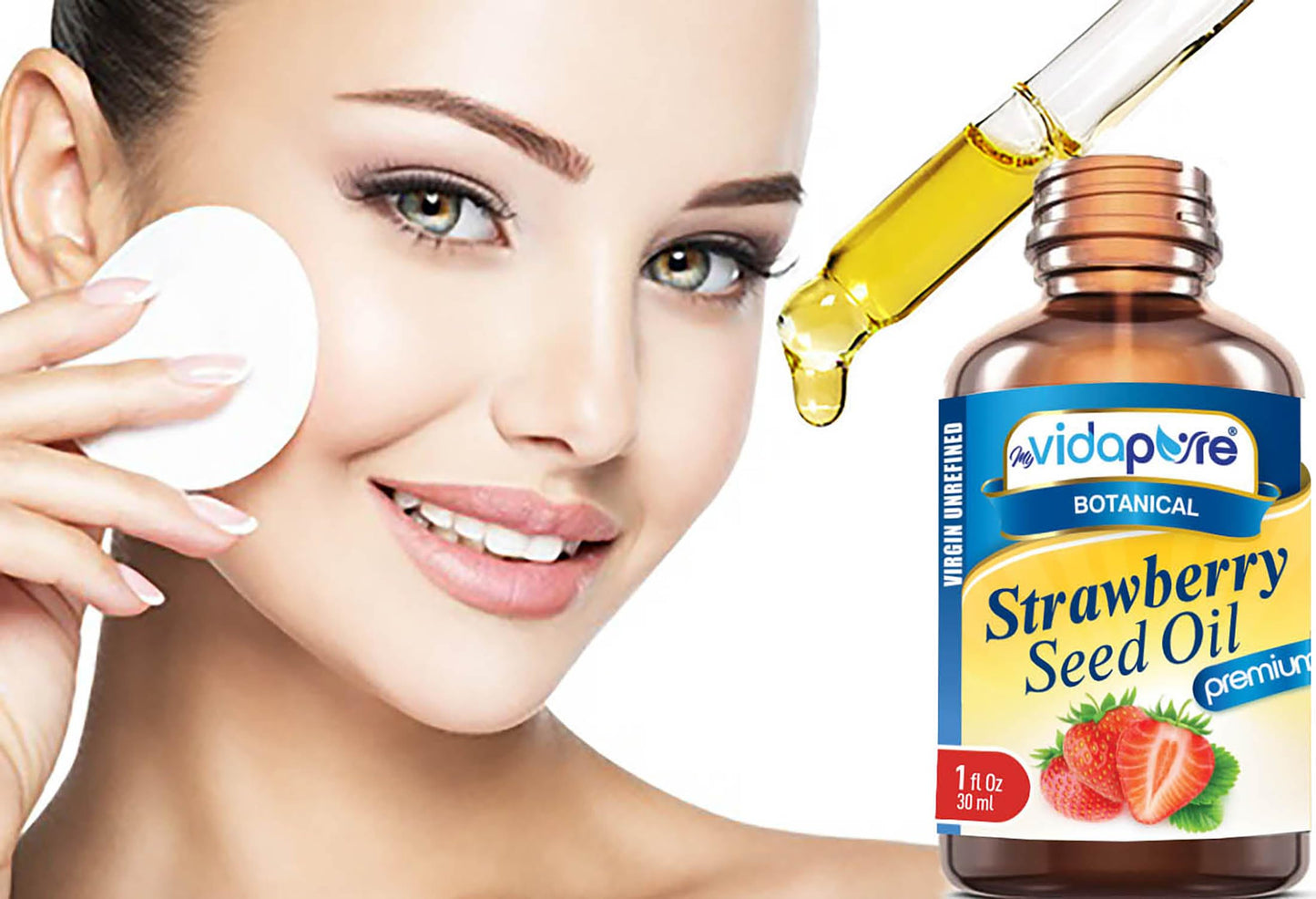 MYVIDAPURE STRAWBERRY SEED OIL 100% Pure Unrefined Virgin Cold Pressed. Moisturizer for Face, Skin, Hair, Nails, Scars, Anti Aging Omega 6 Vitamin C (1 Fl Oz)