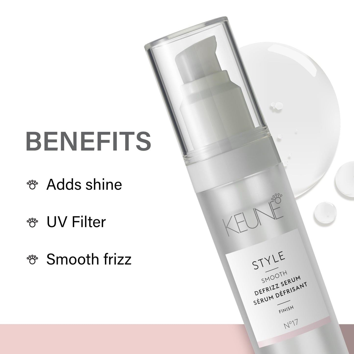 Keune Style Defrizz Serum, Anti-Frizz & UV Protection Serum for Smooth, Shiny Hair, 1 Fl Oz
