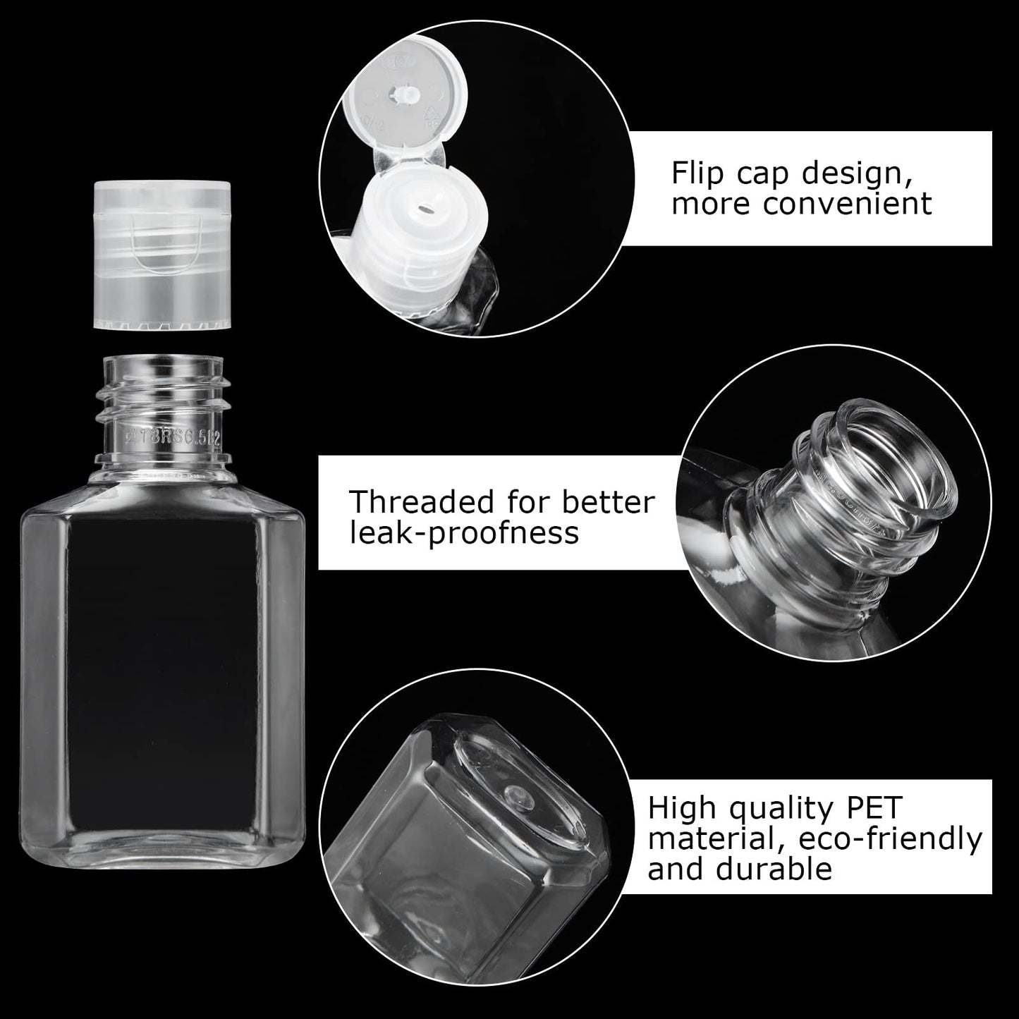 APACALI 100PCS Plastic Travel Bottles 1oz Mini Shampoo Bottles Small Empty Bottles Refillable Cosmetic Containers with Flip Cap Clear Portable Small Bottles for Liquid, Lotions, Toner, Body Soap