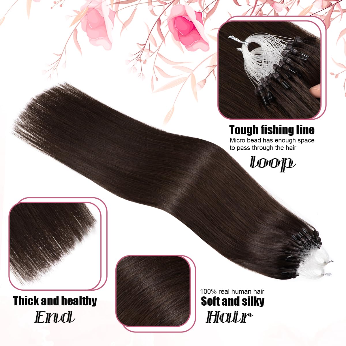 Kpvxxve Dark Brown Microlink Hair Extensions Real Human Hair Microlink Extensions #2 Micro Loop Human Hair Extensions 1g/strand 50g Micro Ring Hair 14"