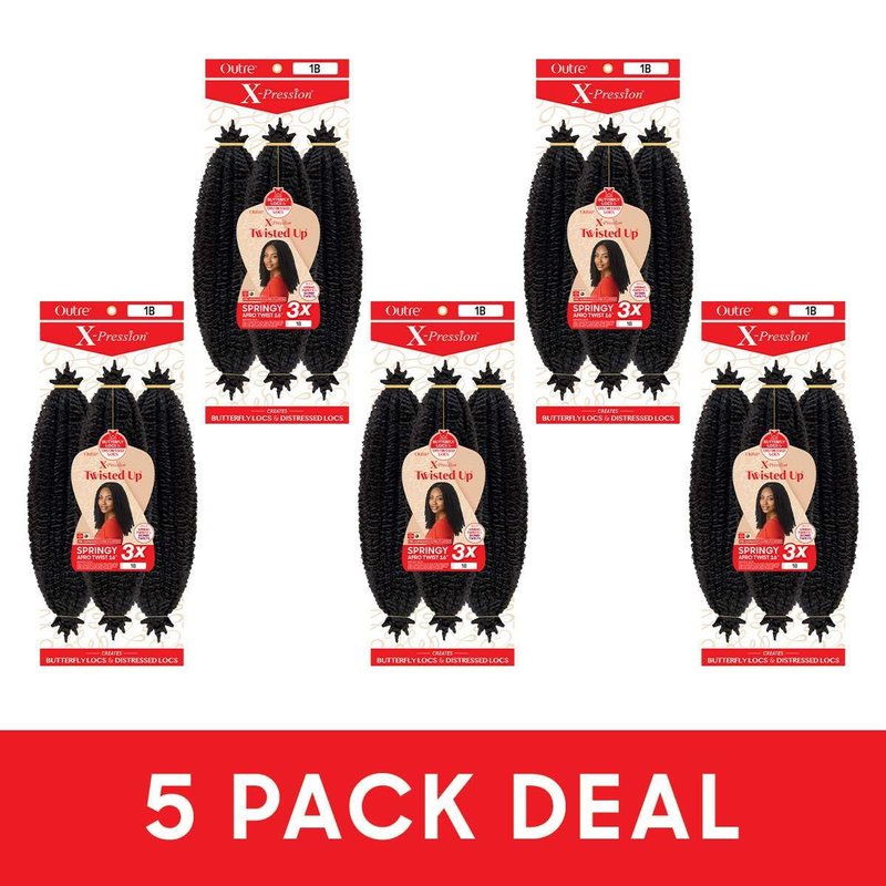 Outre X-Pression - Twisted Up - Springy Afro Twist 16" 3X (5 Pack, OFF BLACK 1B)