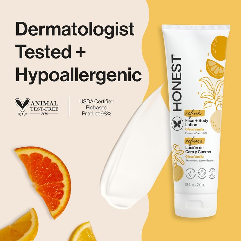 Hydrating Face & Body Lotion - Fast Absorbing, Hypoallergenic Citrus Vanilla | 8.5 fl oz