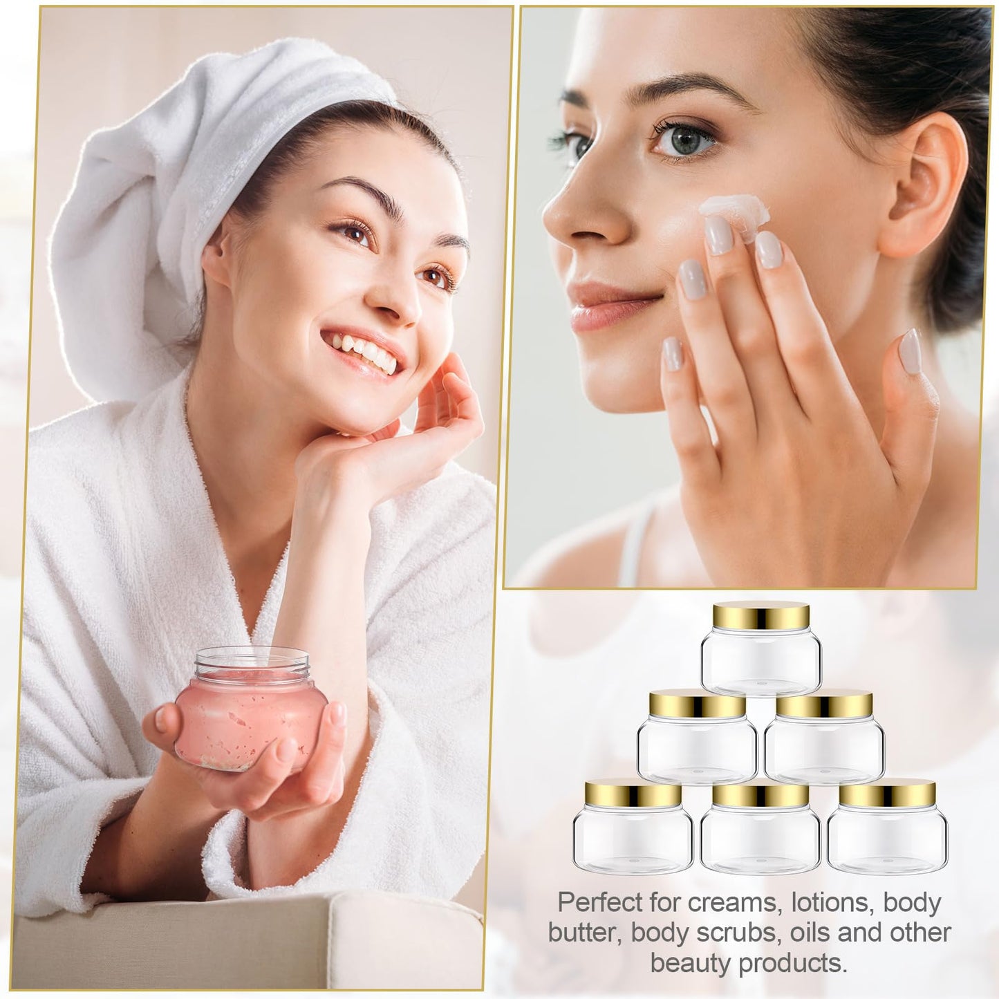 Mumufy 24pcs Plastic Jars with Lids Round Empty Containers Travel Containers for Creams Refillable Cosmetic Jars for Lotions Body Scrub Body Butter (8 oz,Gold,Clear)