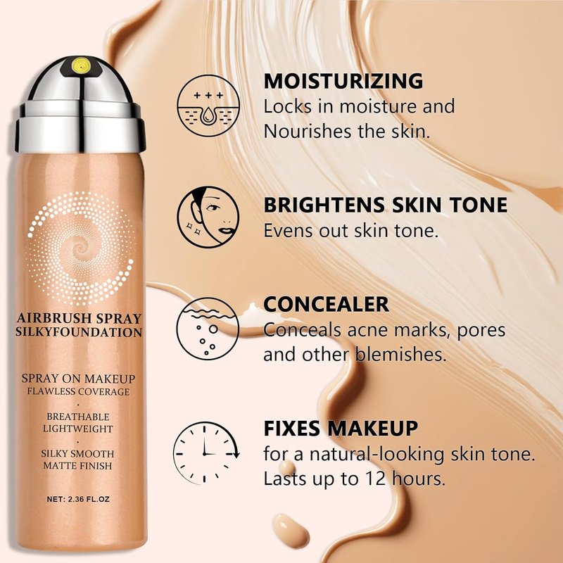 AirBrush Foundation Spray - Full Coverage Silky Mist Makeup | Lightweight Hydrating Formula (01 Natural)