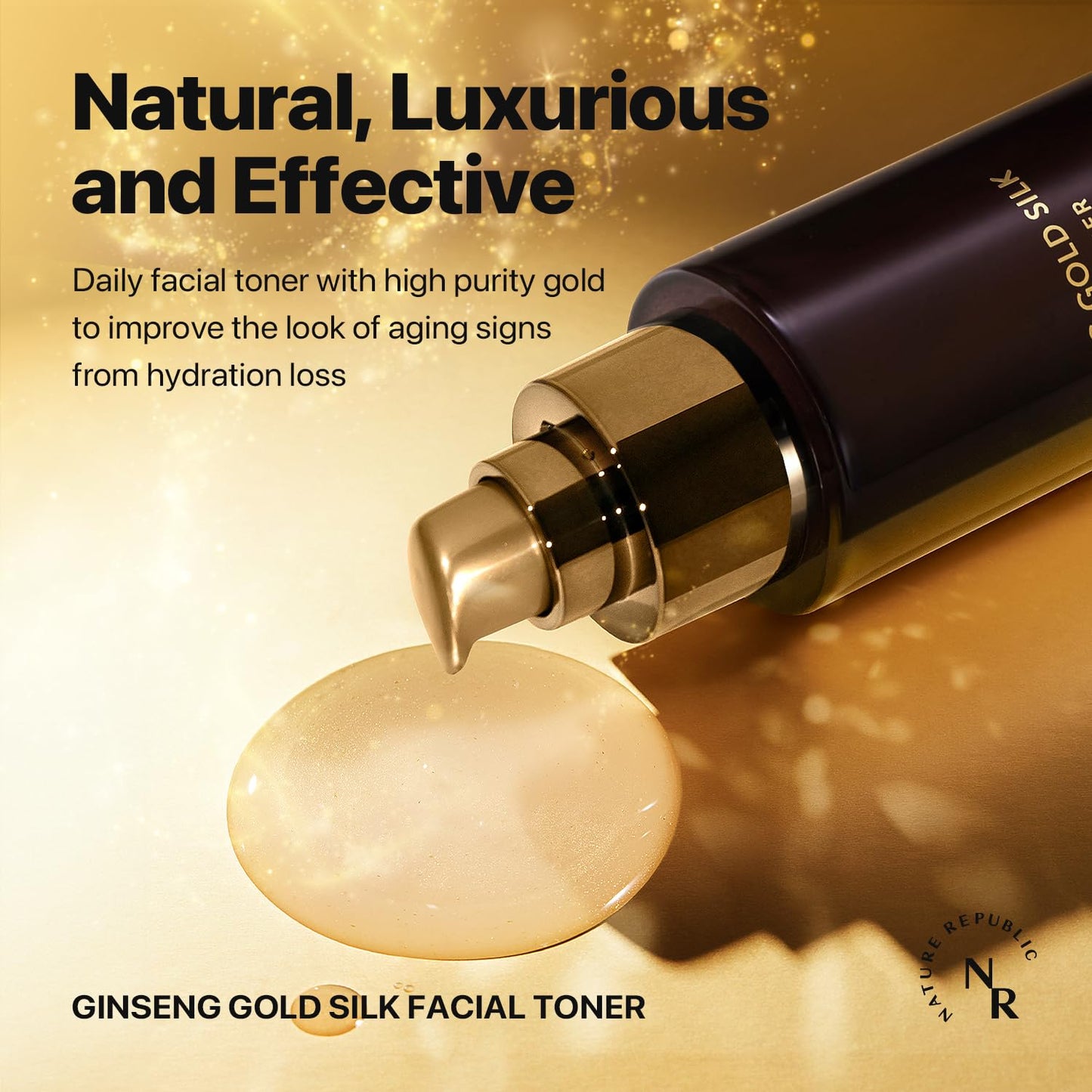 Nature Republic Ginseng Gold Silk Facial Toner, Hydrating Glow Toner, Niacinamide & Silk Amino Acid, Royal Jelly Extract, Korean Skin Care for All Skin Types 130 ml / 4.39 Fl. oz.