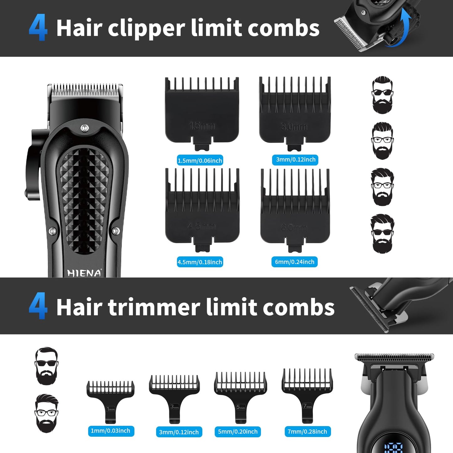 HIENA PRO Cordless Hair Clippers for Men, Barber Kit
