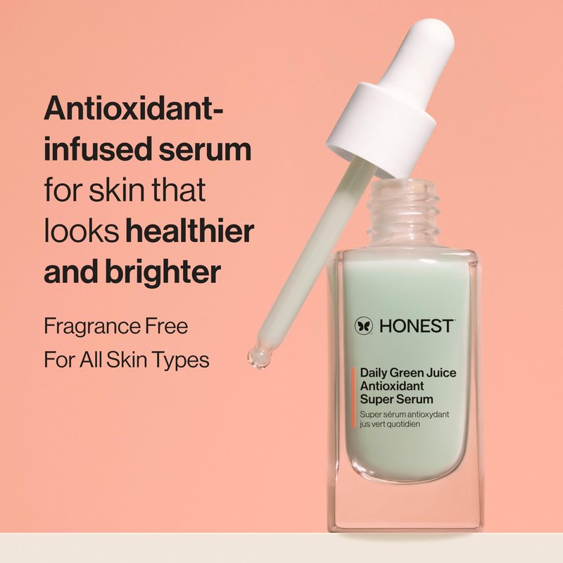 Honest Beauty Daily Green Juice Antioxidant Super Serum, Improves Skin Tone Texture, Gentle for Sensitive Skin, Fragrance-Free Vegan, 1 fl oz